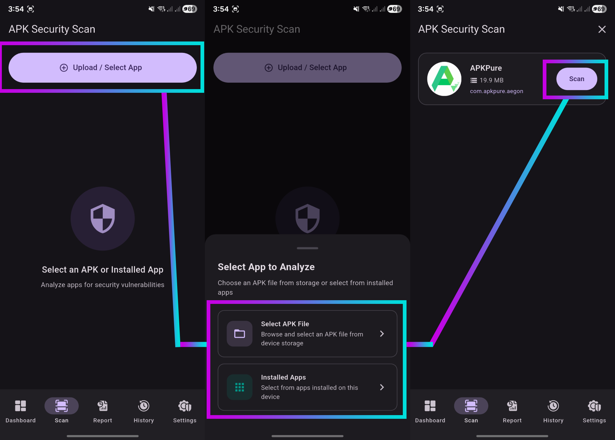 MobInspect Home Screen with Scan Options